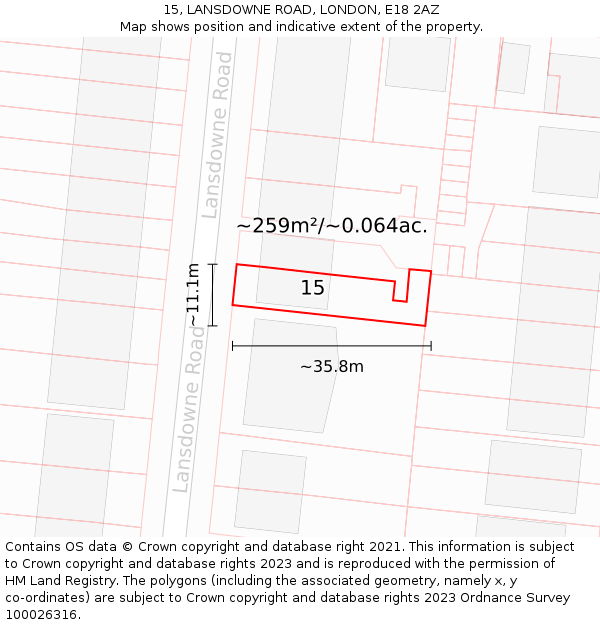 15, LANSDOWNE ROAD, LONDON, E18 2AZ: Plot and title map