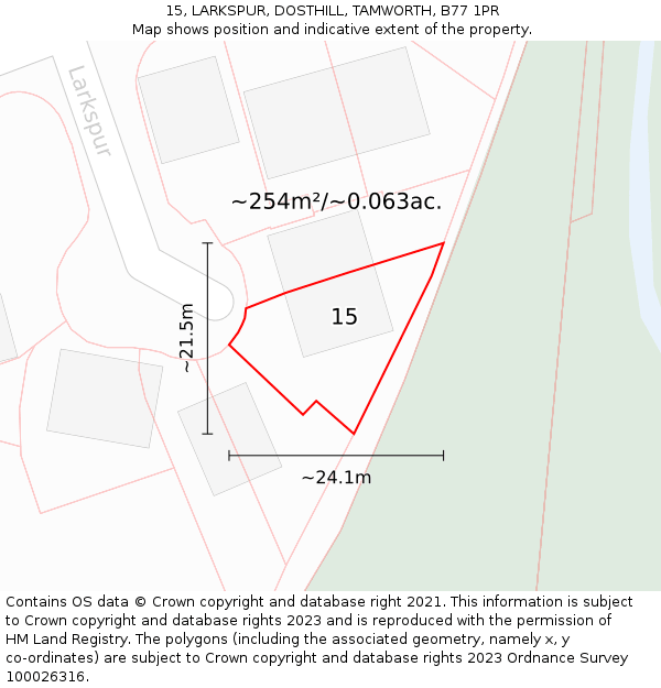 15, LARKSPUR, DOSTHILL, TAMWORTH, B77 1PR: Plot and title map