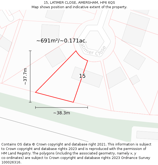 15, LATIMER CLOSE, AMERSHAM, HP6 6QS: Plot and title map