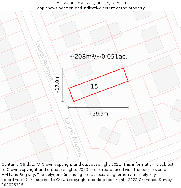 15, LAUREL AVENUE, RIPLEY, DE5 3PE: Plot and title map
