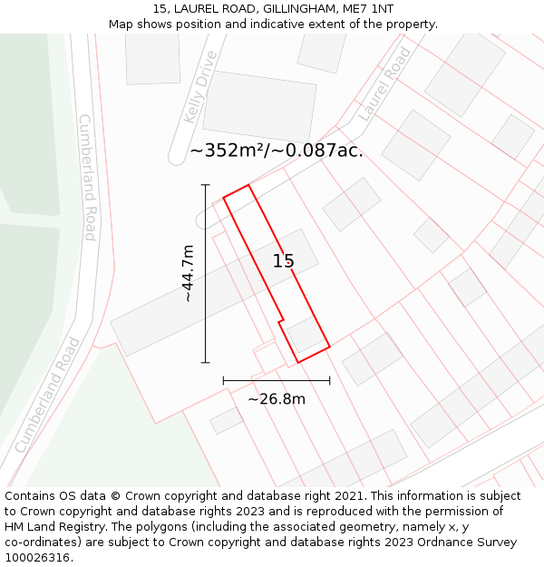 15, LAUREL ROAD, GILLINGHAM, ME7 1NT: Plot and title map