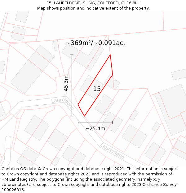 15, LAURELDENE, SLING, COLEFORD, GL16 8LU: Plot and title map
