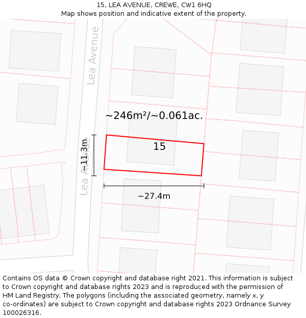 15, LEA AVENUE, CREWE, CW1 6HQ: Plot and title map