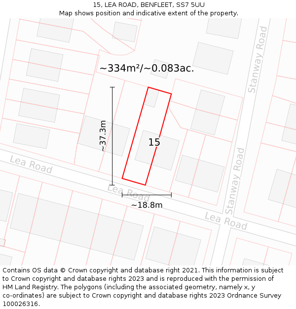 15, LEA ROAD, BENFLEET, SS7 5UU: Plot and title map