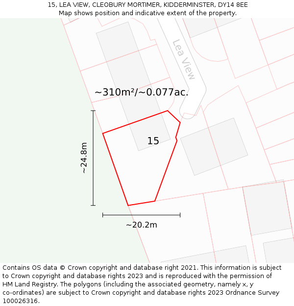 15, LEA VIEW, CLEOBURY MORTIMER, KIDDERMINSTER, DY14 8EE: Plot and title map