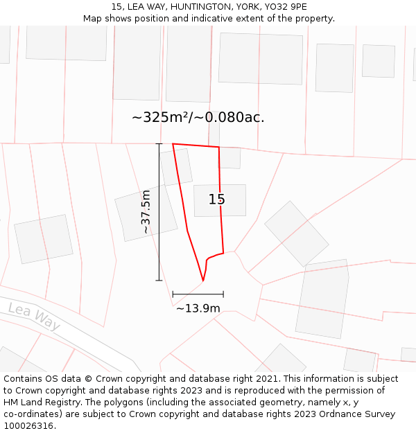 15, LEA WAY, HUNTINGTON, YORK, YO32 9PE: Plot and title map