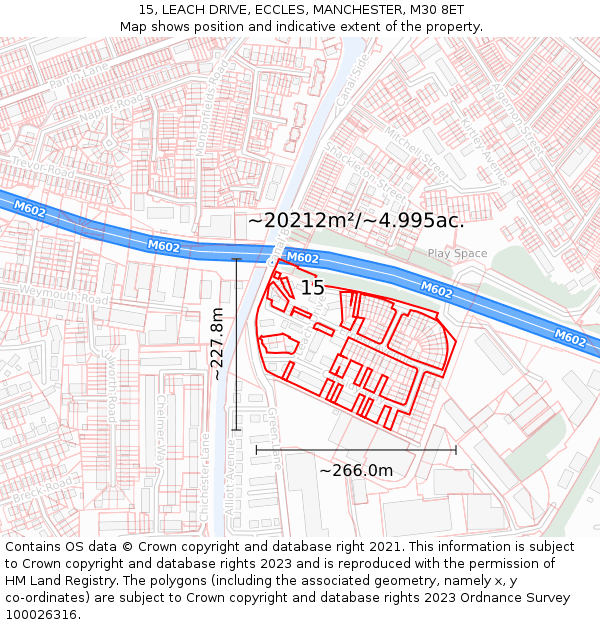 15, LEACH DRIVE, ECCLES, MANCHESTER, M30 8ET: Plot and title map