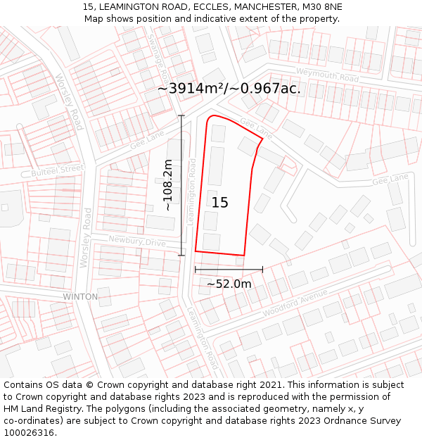 15, LEAMINGTON ROAD, ECCLES, MANCHESTER, M30 8NE: Plot and title map