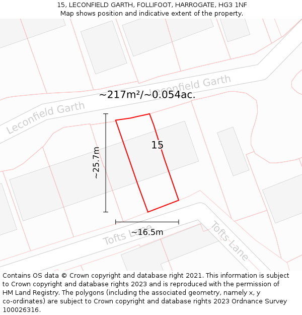 15, LECONFIELD GARTH, FOLLIFOOT, HARROGATE, HG3 1NF: Plot and title map