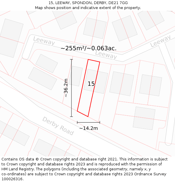 15, LEEWAY, SPONDON, DERBY, DE21 7GG: Plot and title map