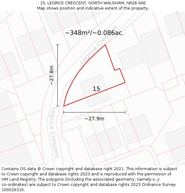 15, LEGRICE CRESCENT, NORTH WALSHAM, NR28 9AE: Plot and title map