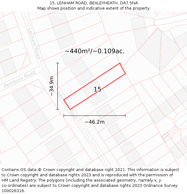 15, LENHAM ROAD, BEXLEYHEATH, DA7 5NA: Plot and title map