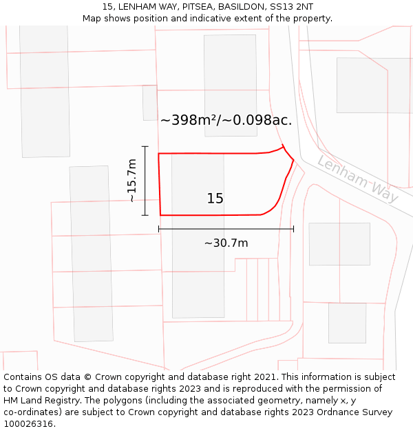 15, LENHAM WAY, PITSEA, BASILDON, SS13 2NT: Plot and title map