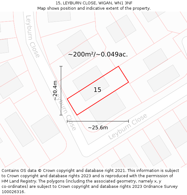 15, LEYBURN CLOSE, WIGAN, WN1 3NF: Plot and title map