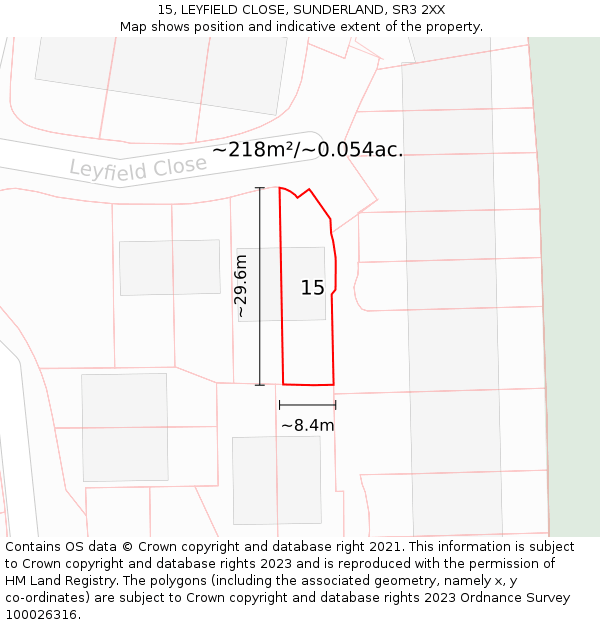 15, LEYFIELD CLOSE, SUNDERLAND, SR3 2XX: Plot and title map