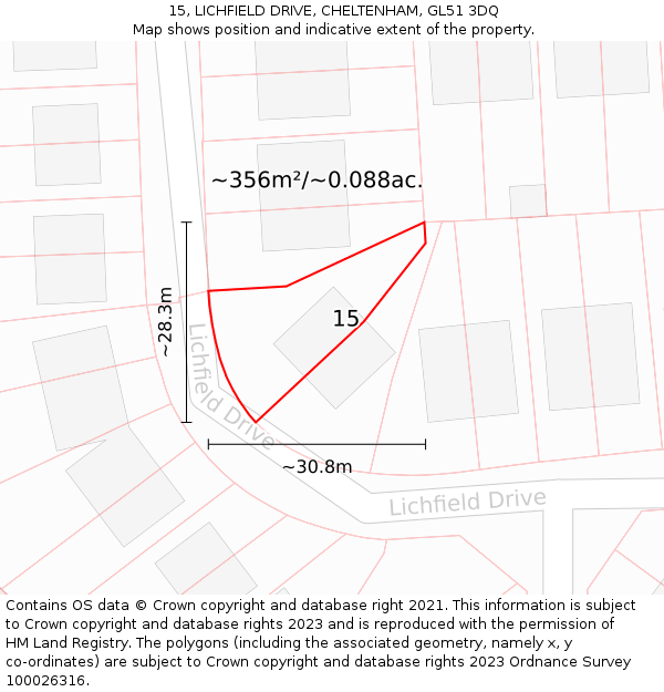 15, LICHFIELD DRIVE, CHELTENHAM, GL51 3DQ: Plot and title map