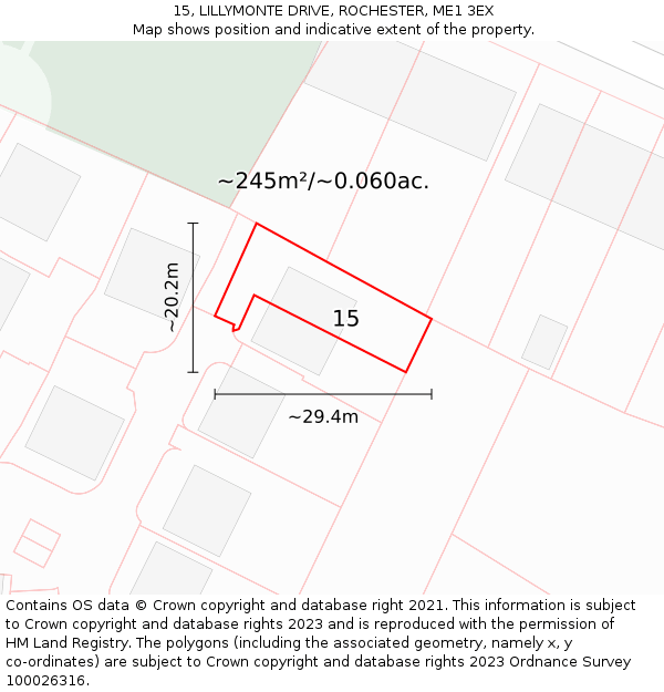 15, LILLYMONTE DRIVE, ROCHESTER, ME1 3EX: Plot and title map