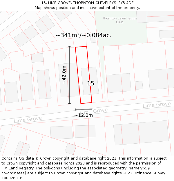 15, LIME GROVE, THORNTON-CLEVELEYS, FY5 4DE: Plot and title map