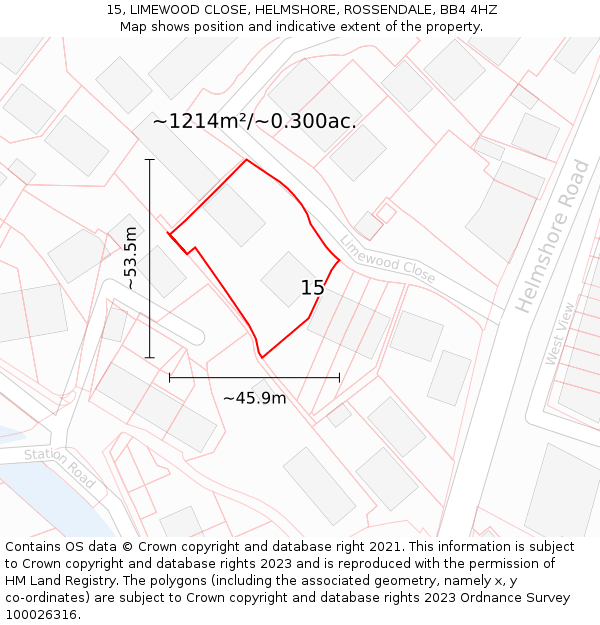 15, LIMEWOOD CLOSE, HELMSHORE, ROSSENDALE, BB4 4HZ: Plot and title map