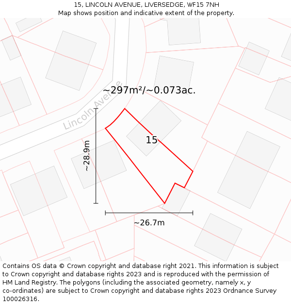 15, LINCOLN AVENUE, LIVERSEDGE, WF15 7NH: Plot and title map