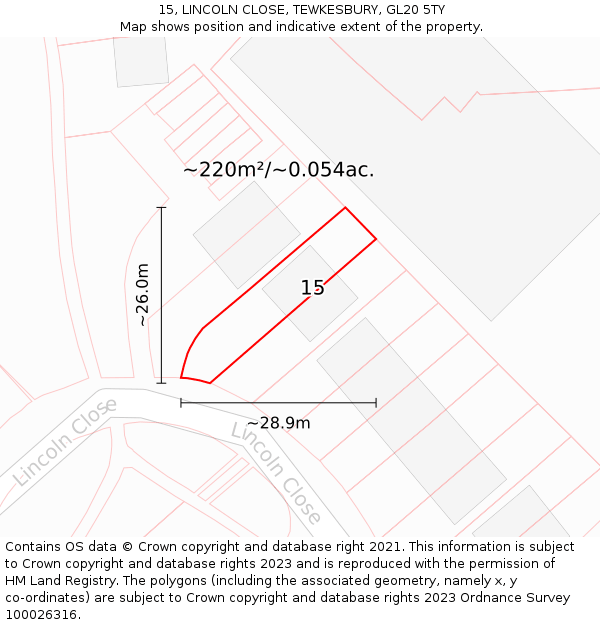 15, LINCOLN CLOSE, TEWKESBURY, GL20 5TY: Plot and title map