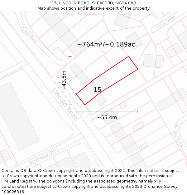 15, LINCOLN ROAD, SLEAFORD, NG34 8AB: Plot and title map