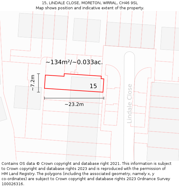 15, LINDALE CLOSE, MORETON, WIRRAL, CH46 9SL: Plot and title map