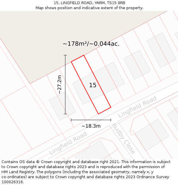15, LINGFIELD ROAD, YARM, TS15 9RB: Plot and title map