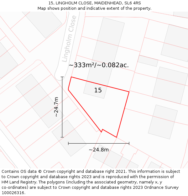 15, LINGHOLM CLOSE, MAIDENHEAD, SL6 4RS: Plot and title map