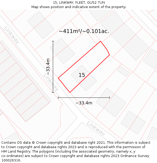 15, LINKWAY, FLEET, GU52 7UN: Plot and title map