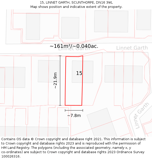 15, LINNET GARTH, SCUNTHORPE, DN16 3WL: Plot and title map