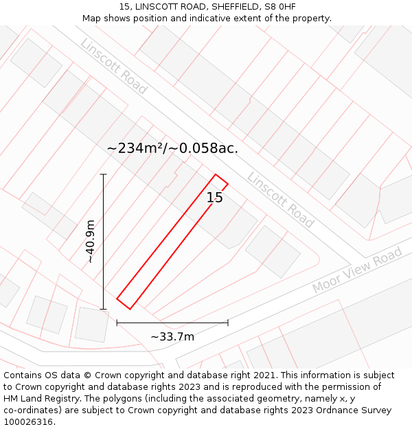 15, LINSCOTT ROAD, SHEFFIELD, S8 0HF: Plot and title map