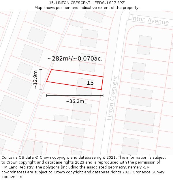 15, LINTON CRESCENT, LEEDS, LS17 8PZ: Plot and title map