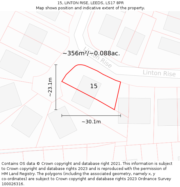 15, LINTON RISE, LEEDS, LS17 8PR: Plot and title map