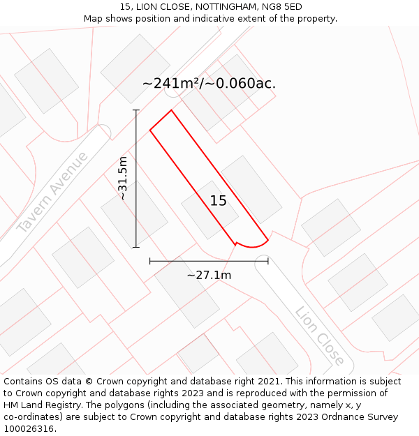 15, LION CLOSE, NOTTINGHAM, NG8 5ED: Plot and title map