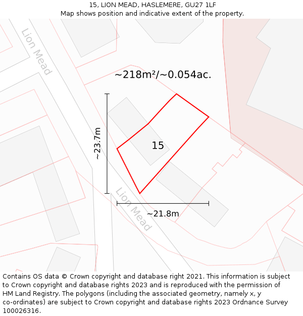 15, LION MEAD, HASLEMERE, GU27 1LF: Plot and title map