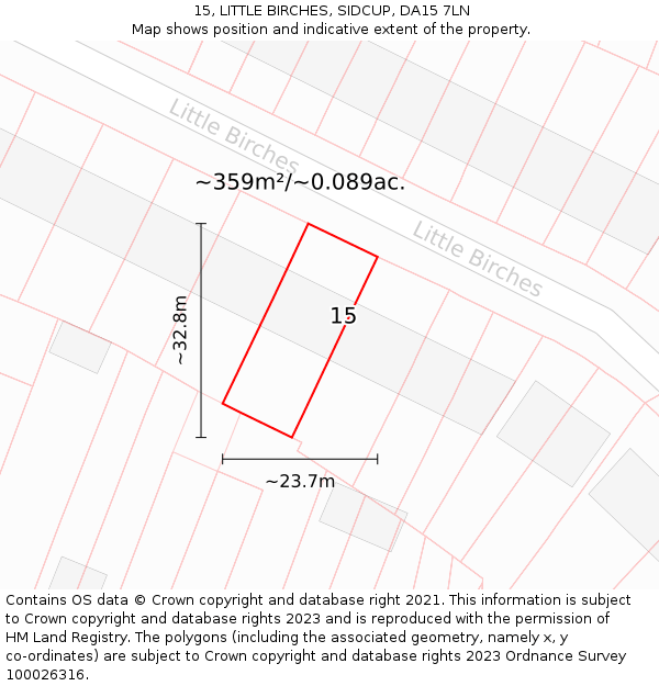 15, LITTLE BIRCHES, SIDCUP, DA15 7LN: Plot and title map