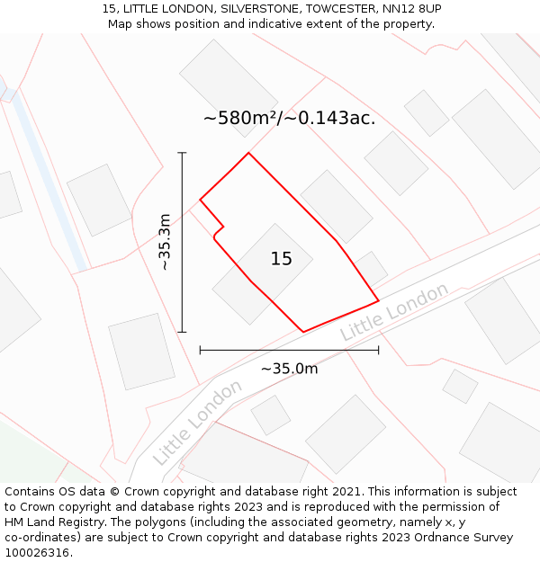 15, LITTLE LONDON, SILVERSTONE, TOWCESTER, NN12 8UP: Plot and title map