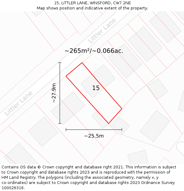 15, LITTLER LANE, WINSFORD, CW7 2NE: Plot and title map