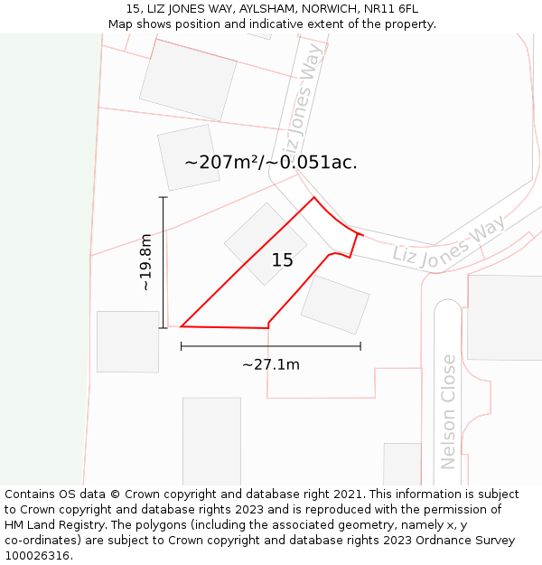15, LIZ JONES WAY, AYLSHAM, NORWICH, NR11 6FL: Plot and title map