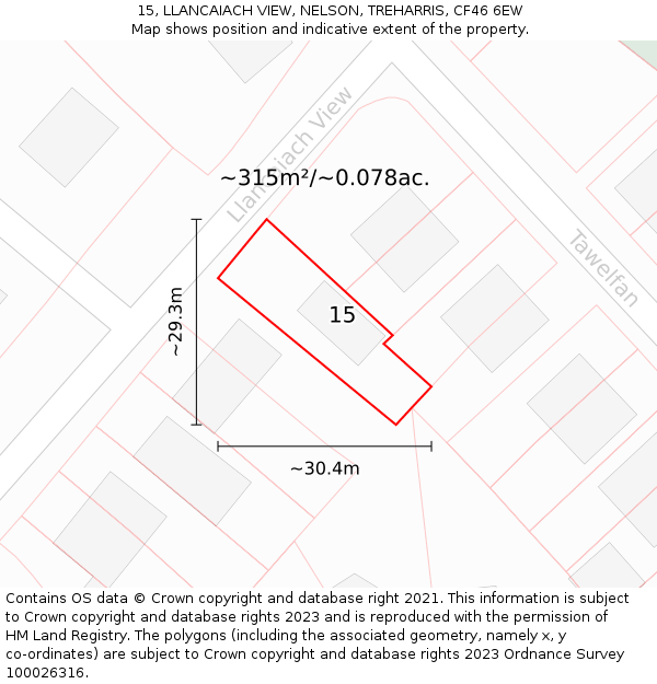 15, LLANCAIACH VIEW, NELSON, TREHARRIS, CF46 6EW: Plot and title map