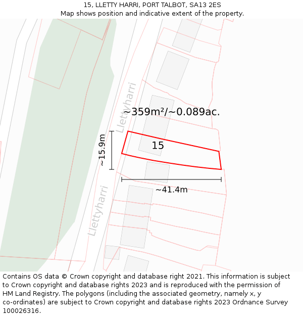 15, LLETTY HARRI, PORT TALBOT, SA13 2ES: Plot and title map