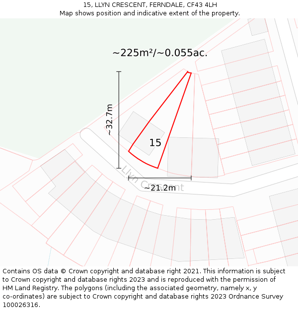 15, LLYN CRESCENT, FERNDALE, CF43 4LH: Plot and title map