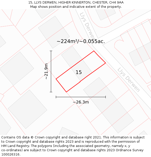 15, LLYS DERWEN, HIGHER KINNERTON, CHESTER, CH4 9AA: Plot and title map