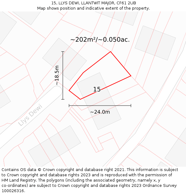 15, LLYS DEWI, LLANTWIT MAJOR, CF61 2UB: Plot and title map