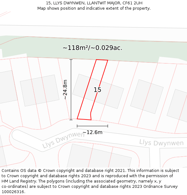 15, LLYS DWYNWEN, LLANTWIT MAJOR, CF61 2UH: Plot and title map