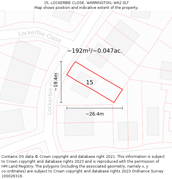 15, LOCKERBIE CLOSE, WARRINGTON, WA2 0LT: Plot and title map