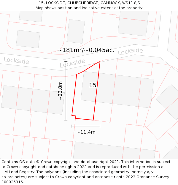 15, LOCKSIDE, CHURCHBRIDGE, CANNOCK, WS11 8JS: Plot and title map