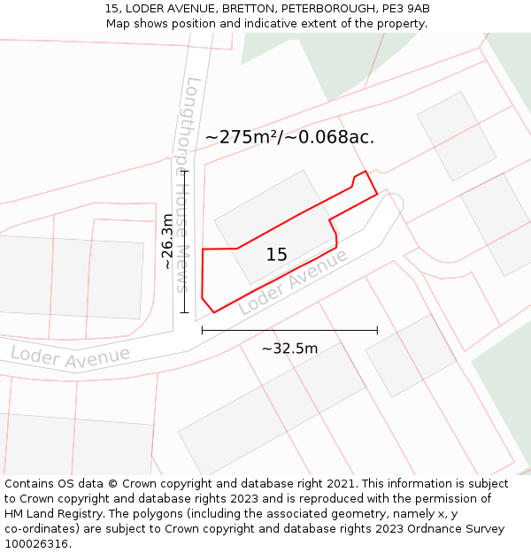 15, LODER AVENUE, BRETTON, PETERBOROUGH, PE3 9AB: Plot and title map