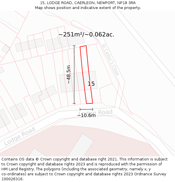 15, LODGE ROAD, CAERLEON, NEWPORT, NP18 3RA: Plot and title map